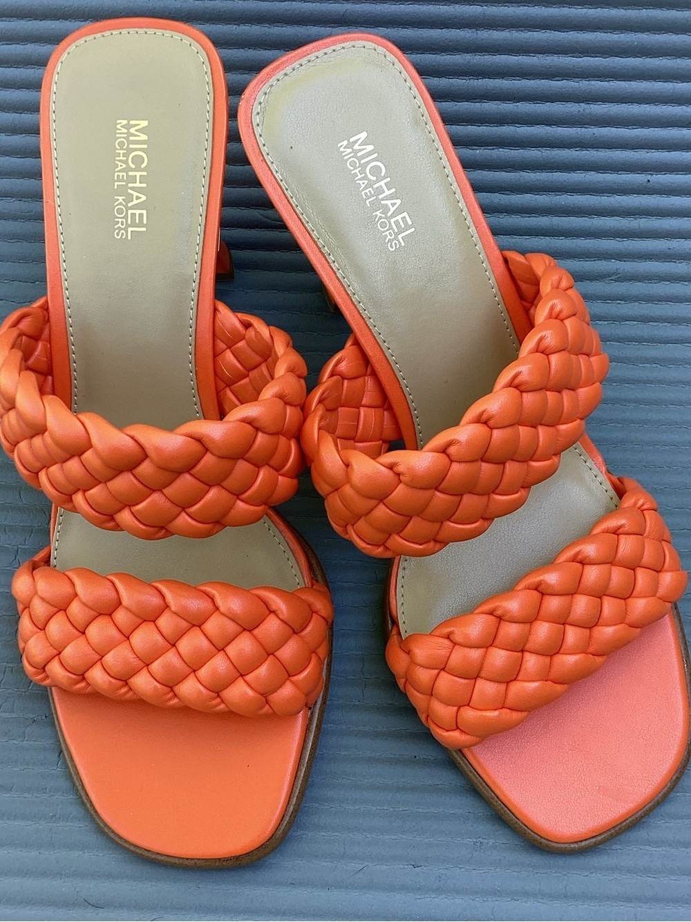 MICHAEL Michael Kors Braided Double-Strap Slide Sandals in Bright Orange NWOB